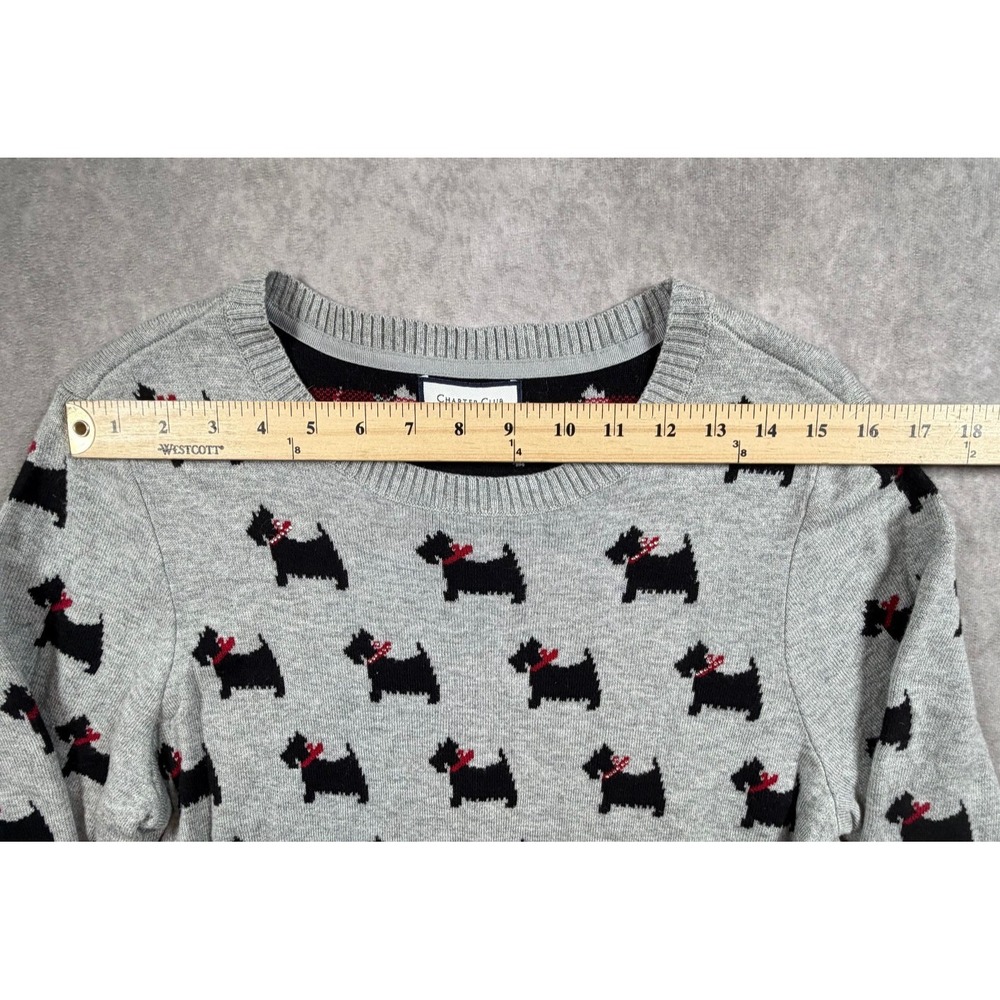 Charter Club Womens Large Sweater Gray Scottie Dog Scottish Terrier Christmas - Picture 7 of 9